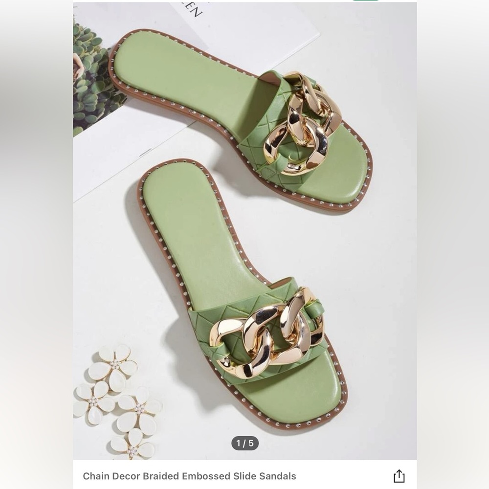 Flats. Elegant. Green. Sandals